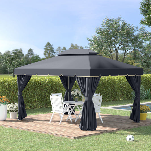 Outsunny 3 x 4m Aluminium GardenÂ Gazebo, Marquee Canopy Shelter Pavilion Party Tent with Nets and Curtains for Garden and Deck, Black