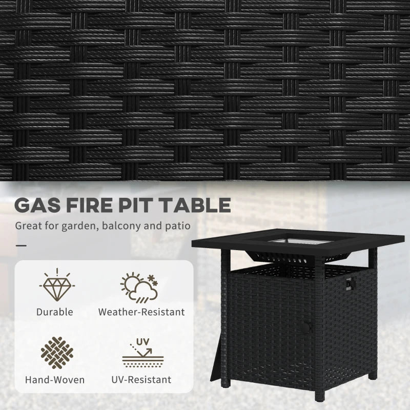 Outsunny 50,000 BTU Fire Pit Table - 72.5 x 72.5cm, Black with Cover - Outdoor Propane Gas Fire Pit for Cozy Evenings - ALL4U RETAILER LTD