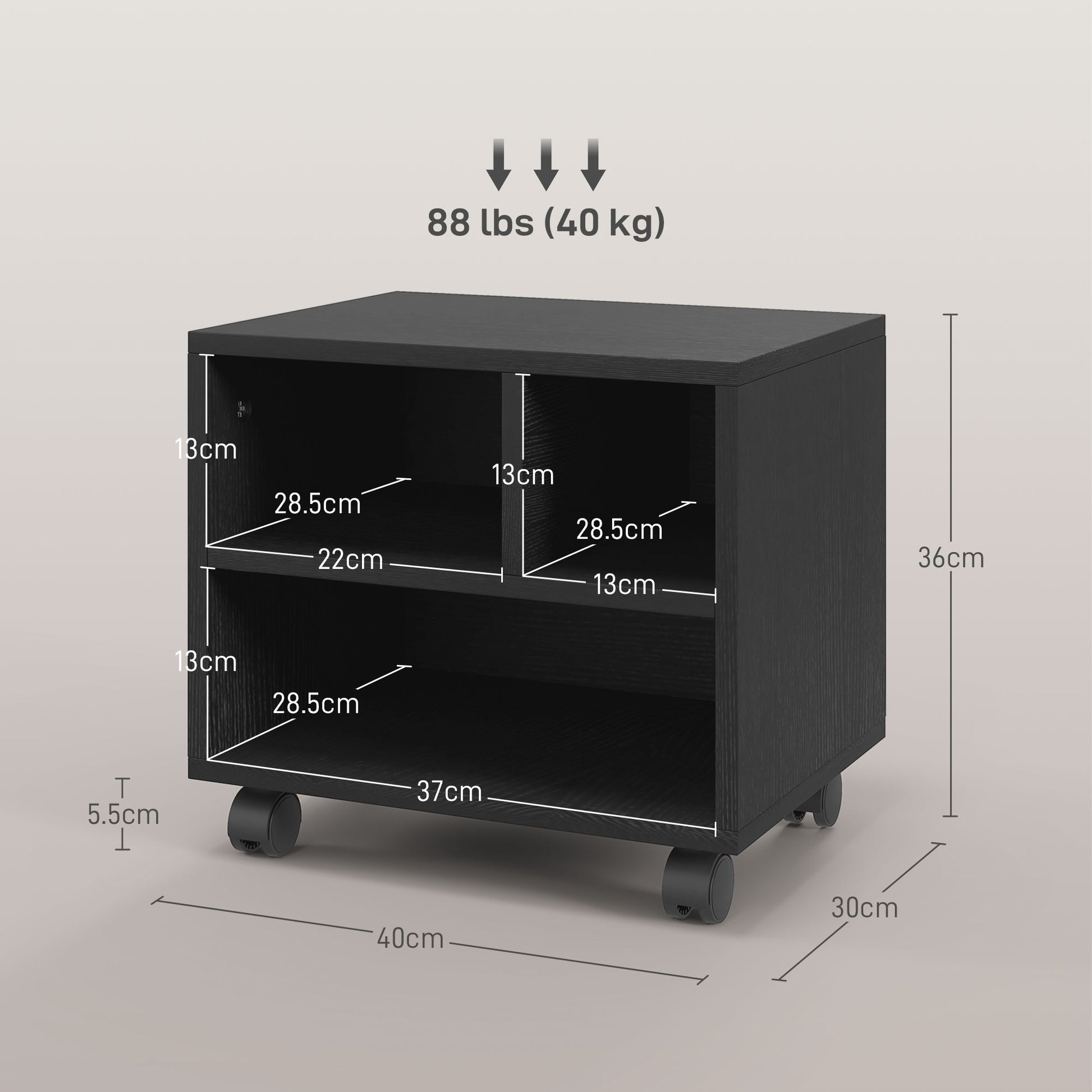 Vinsetto Compact 2-Tier Mobile Printer Cart with Storage Compartments for Office Use, Black - ALL4U RETAILER LTD