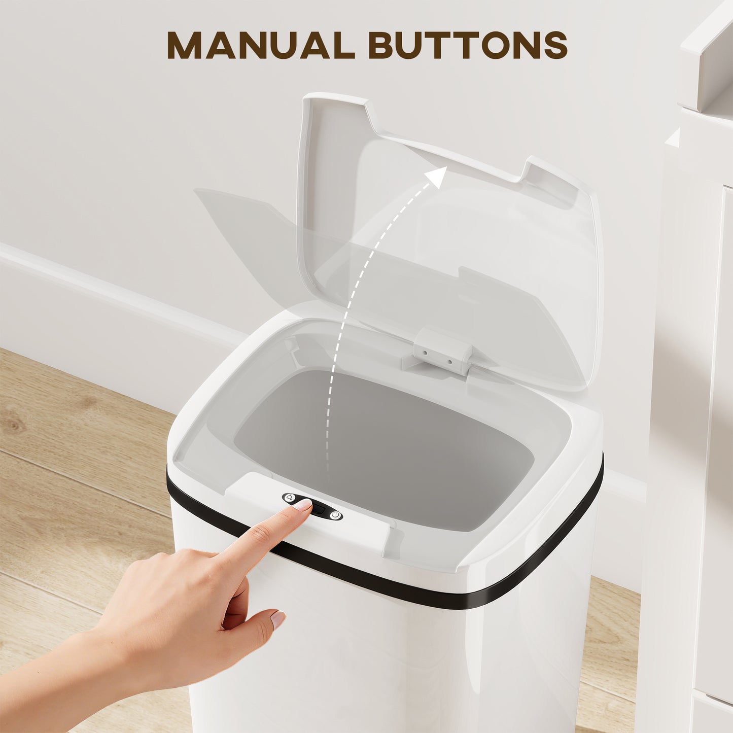 Homcom 15L Sensor Bin Touchless Kitchen Bin Battery Operated Automatic Open Easy Clean White