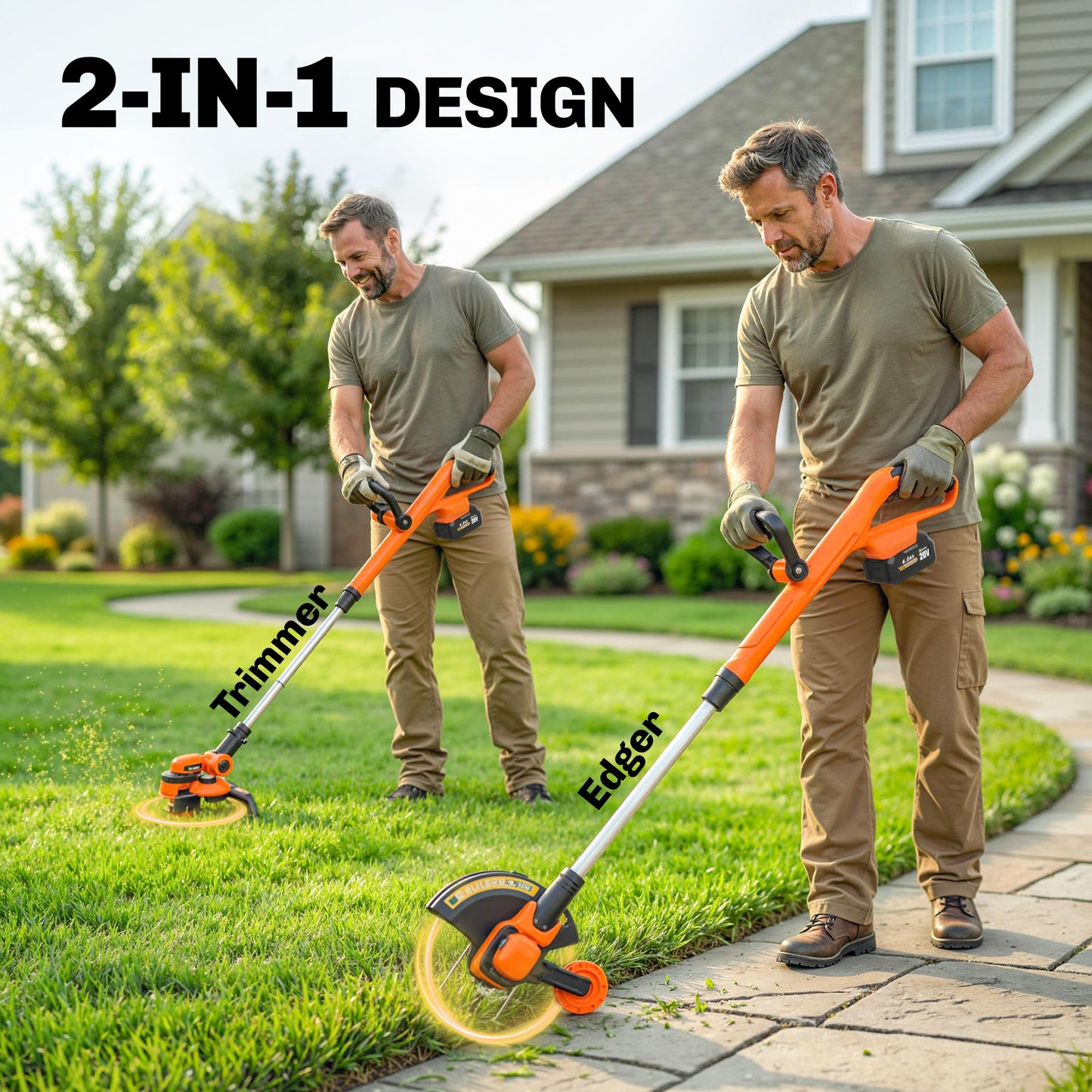 Outsunny Cordless Strimmer With Two 4.0Ah Lithium Batteries And Charger 2 In 1 Lightweight Grass Trimmer And Lawn Edger