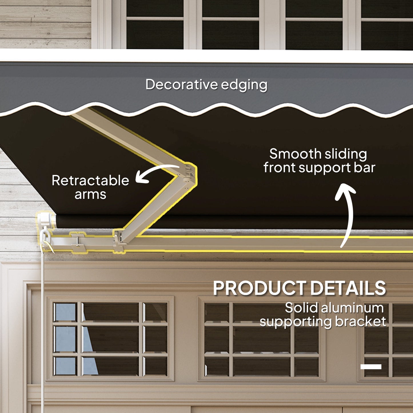 Outsunny 3 x 2.5m Garden Patio Manual Awning With Retractable Canopy Sun Shade Shelter Fittings And Crank Handle Black
