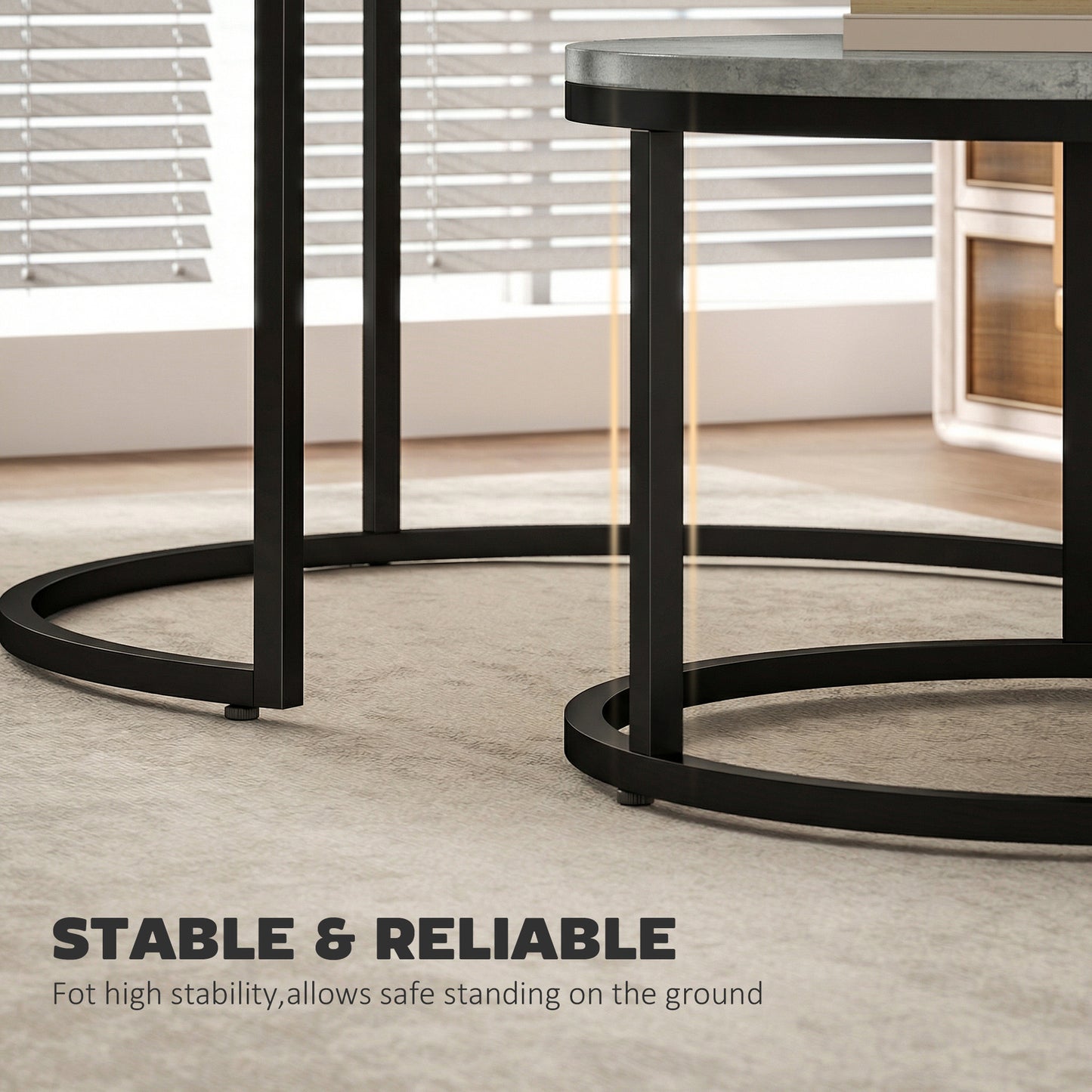 HOMCOM Cement Effect Stacking Tables Two Piece Set In Grey For Space Saving Overlapping Design