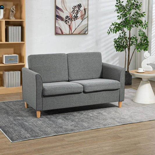 HOMCOM Compact Loveseat Sofa - Modern 2 Seater for Living Room with Wood Legs and Armrests, Grey - ALL4U RETAILER LTD