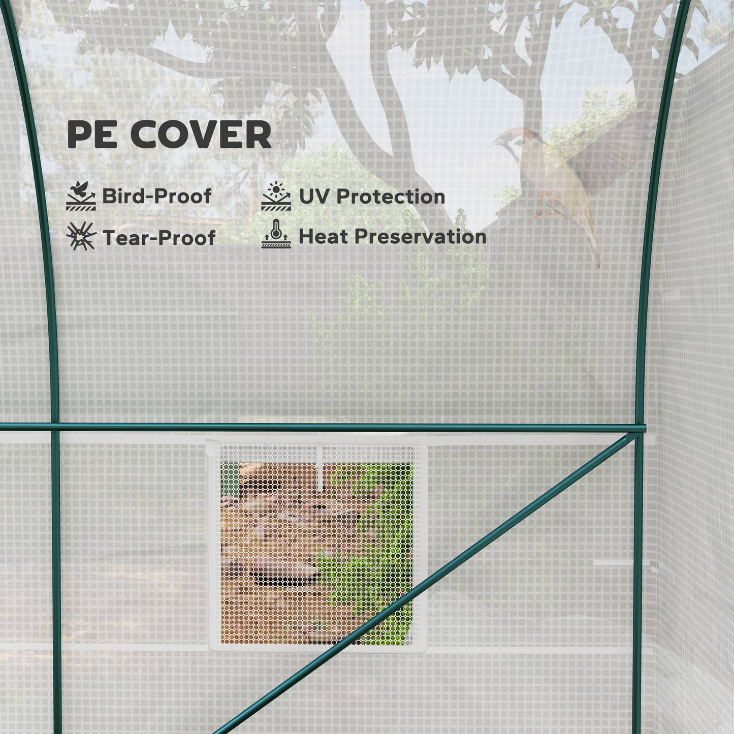 Outsunny 245 By 200 Cm Polytunnel Greenhouse With Four Windows Roll Up Door Steel Frame Durable Outdoor Garden Shelter