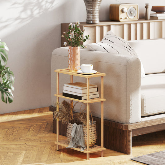HOMCOM Bamboo Side Table 3 Tier Slim Table Nordic Living Room Bedroom Office Tool Free Assembly Natural Wood Finish