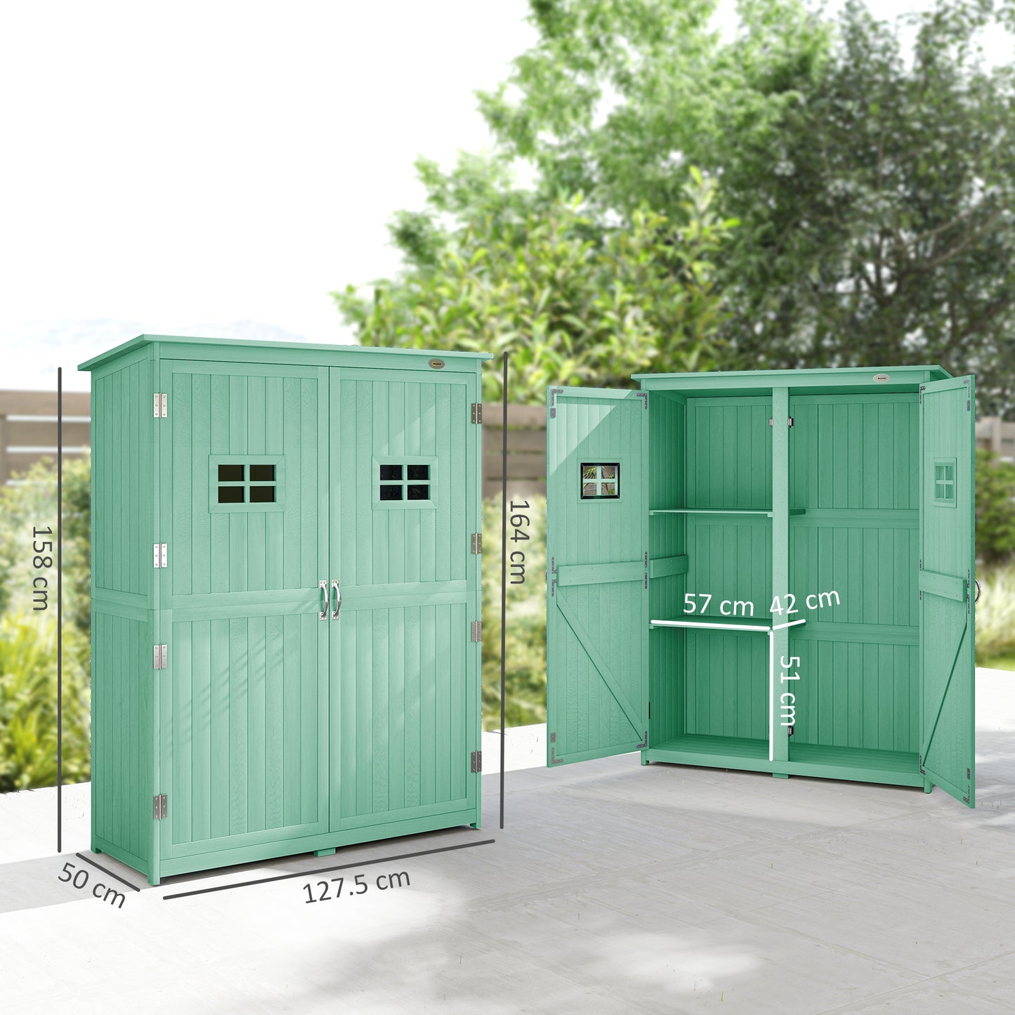 Outsunny Wooden Garden Shed With Two Windows And Double Doors Outdoor Tool Storage Cabinet Green