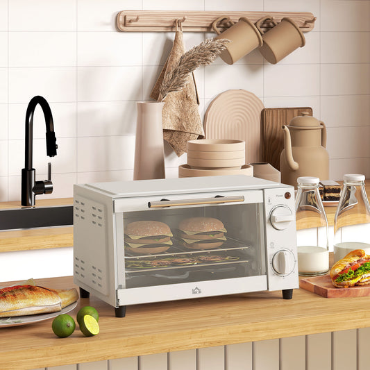 Homcom 9L Countertop Mini Oven Toaster Oven With Adjustable Temperature Timer And 750W Cream