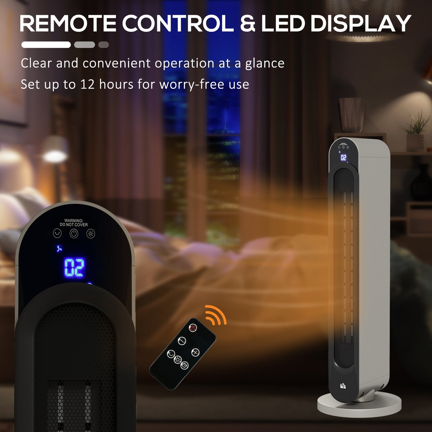 HOMCOM 2kW PTC Ceramic Tower Heater with Remote LED Display 10 to 35 C Temperature Range