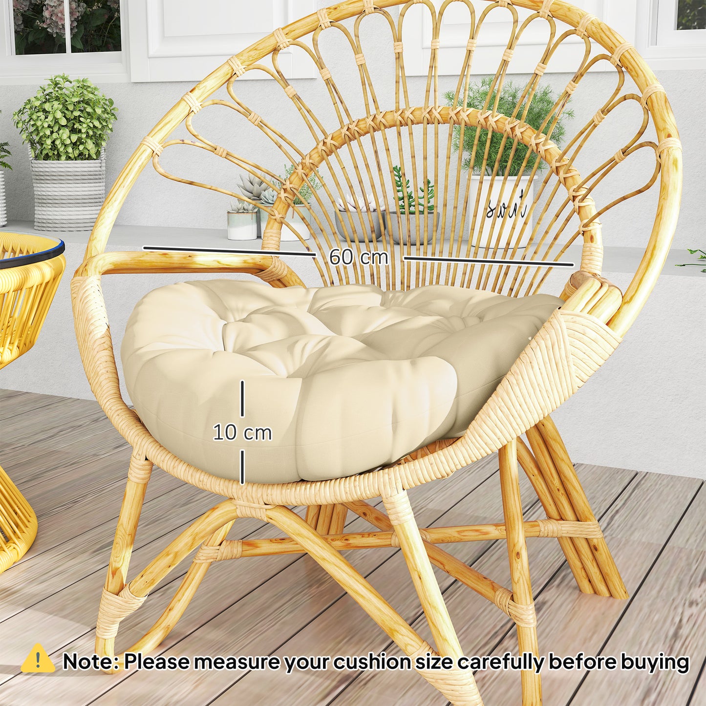Outsunny Set of Two 60cm Outdoor Cushions Beige Splash Resistant UV Protected Cotton Filled Tufted