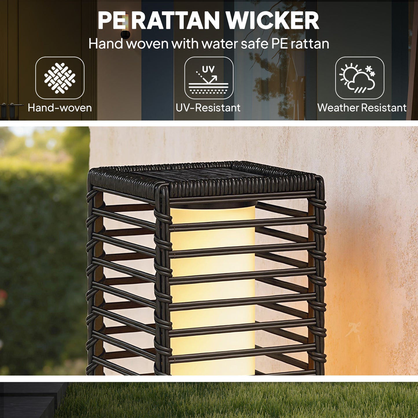 Outsunny 68 Cm Solar Rattan Floor Lamp For Garden Outdoor IP44 Waterproof Auto On Off LEDs Black