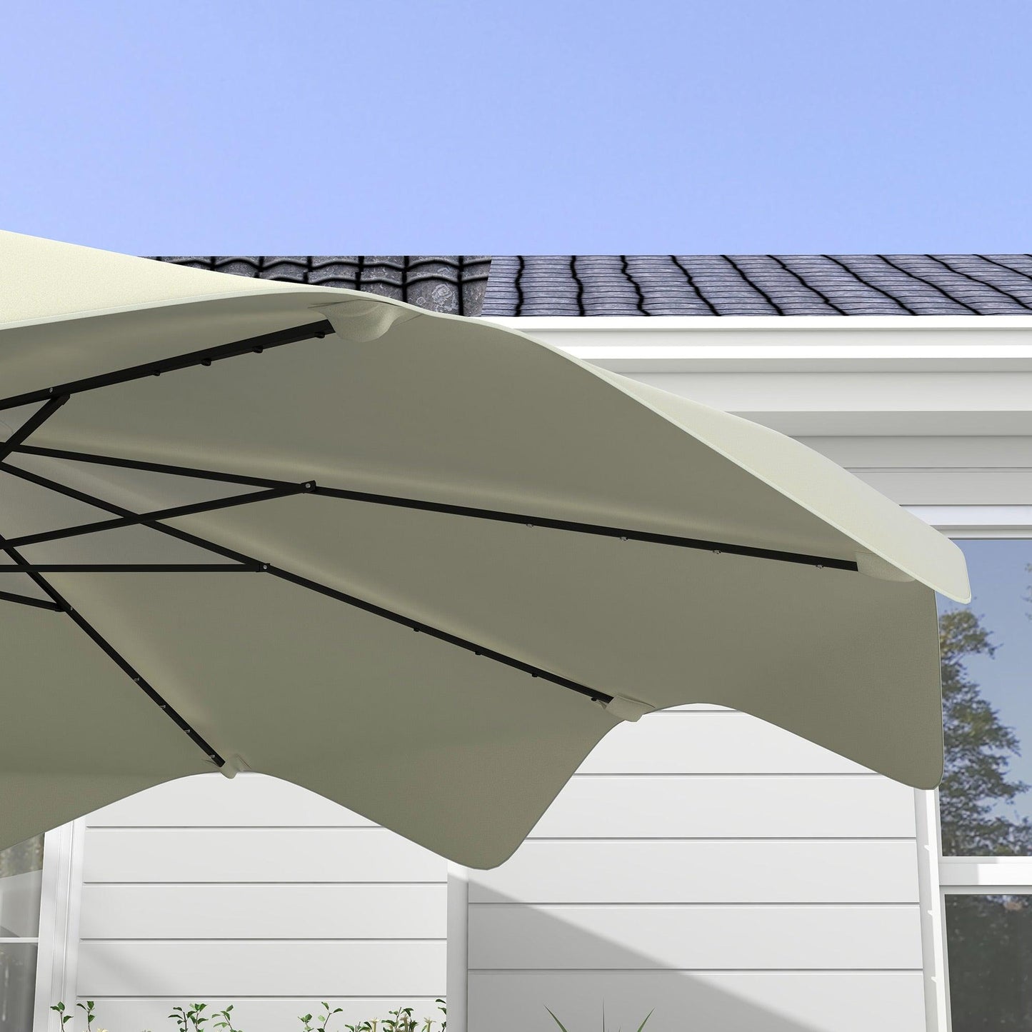 Outsunny Solar Patio Umbrella with LED and Tilt, Outdoor Market Table Umbrella Parasol with Crank, 3 x 3 (m), Cream White - ALL4U RETAILER LTD