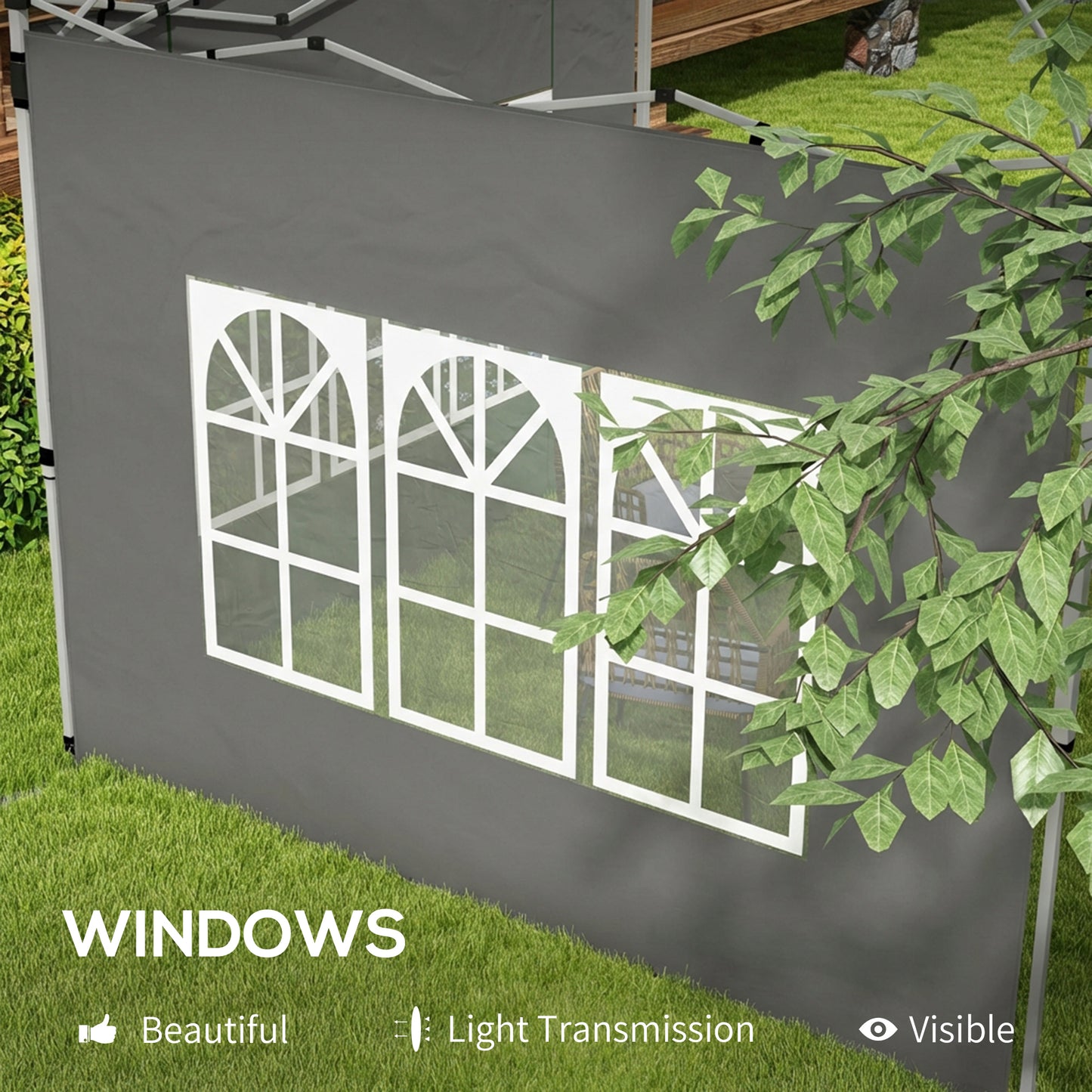 Outsunny Gazebo Side Panels Replacement With Window For 3x3m Or 3x4m Pop Up Canopy 2 Pack Dark Grey