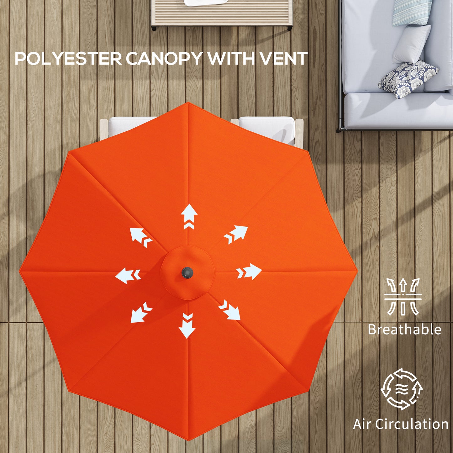 Outsunny 3 m Garden Parasol Umbrella With 8 Ribs Tilt Crank Handle For Balcony Bench Garden Orange