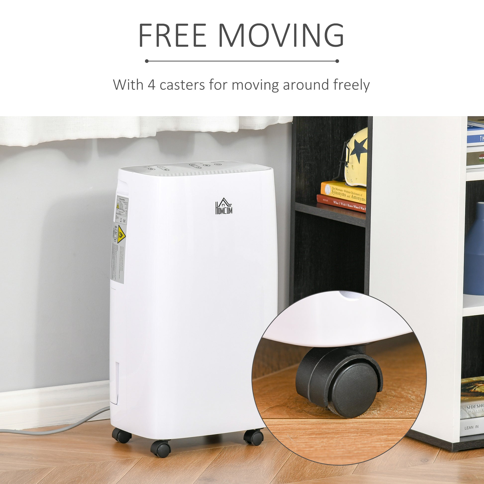 HOMCOM 12L/Day Compact Dehumidifier with 24H Timer, Humidity Control, and Mobility Wheels - White - ALL4U RETAILER LTD