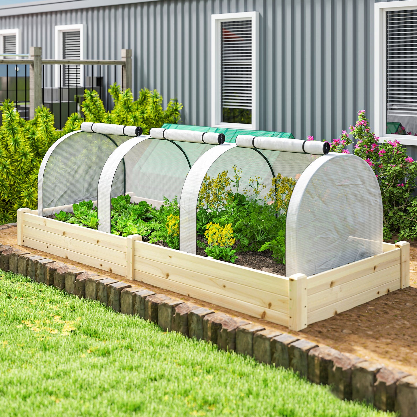 Outsunny 295 By 100 Cm Low Tunnel Greenhouse With Powder Coated Steel Frame For Year Round Plant Growth White