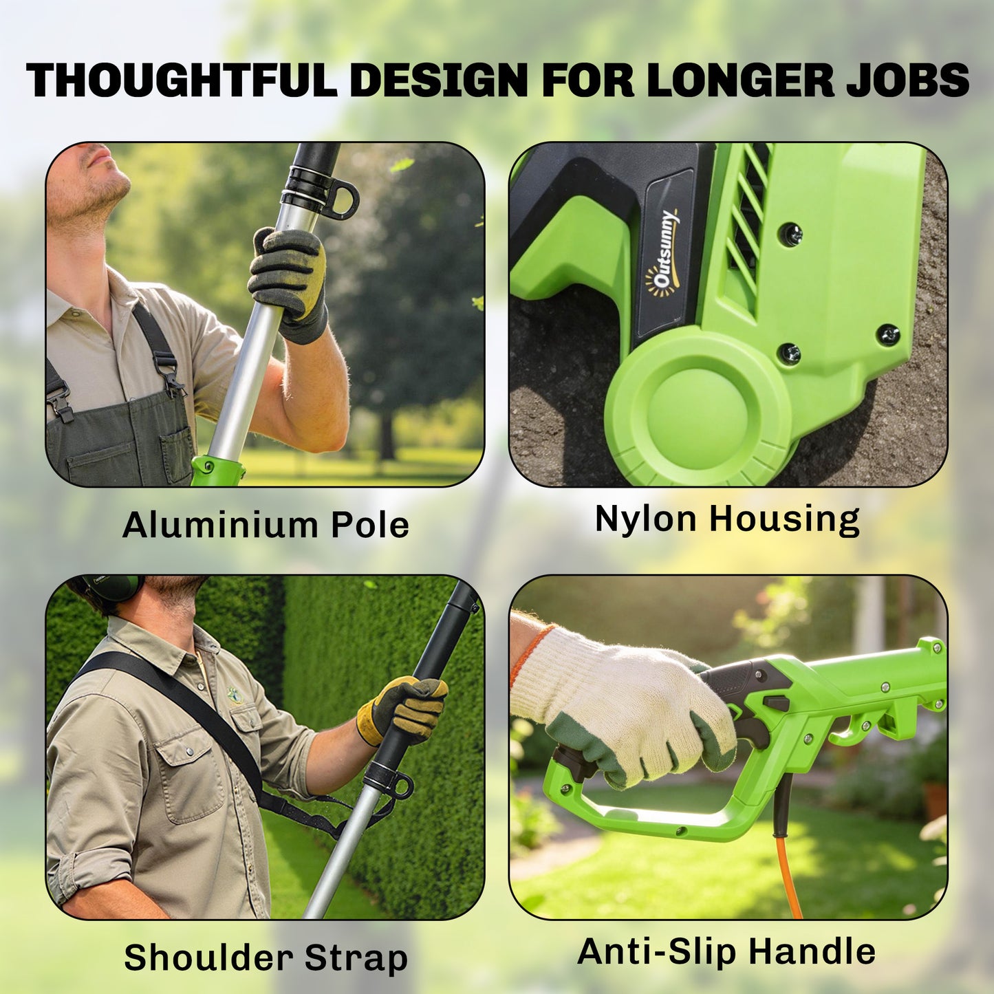 Outsunny 2.6m Corded Extendable Hedge Trimmer With 90 Degree Adjustable Head 450W Electric Hedge Cutter Long Reach