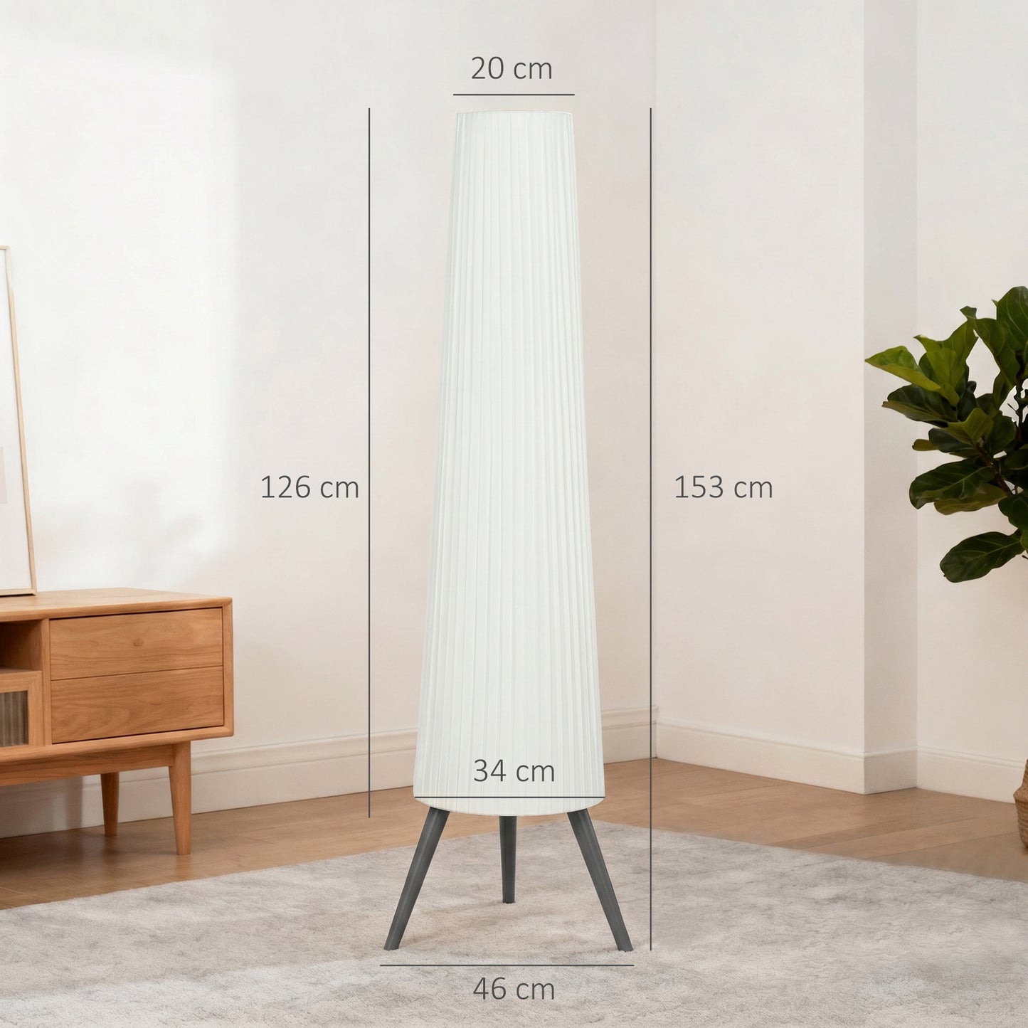HOMCOM Dimmable Tripod Floor Lamp With Foot Switch Nordic Fabric Shade Standing Lamp 153cm White And Grey