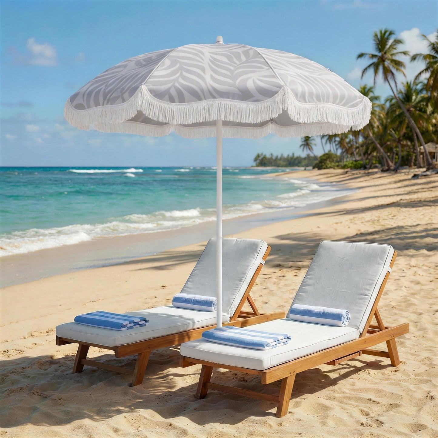 Outsunny 1.8 m Beach Umbrella Parasol With Sand Anchor Portable Tilting Garden Parasol Adjustable Height Light Grey