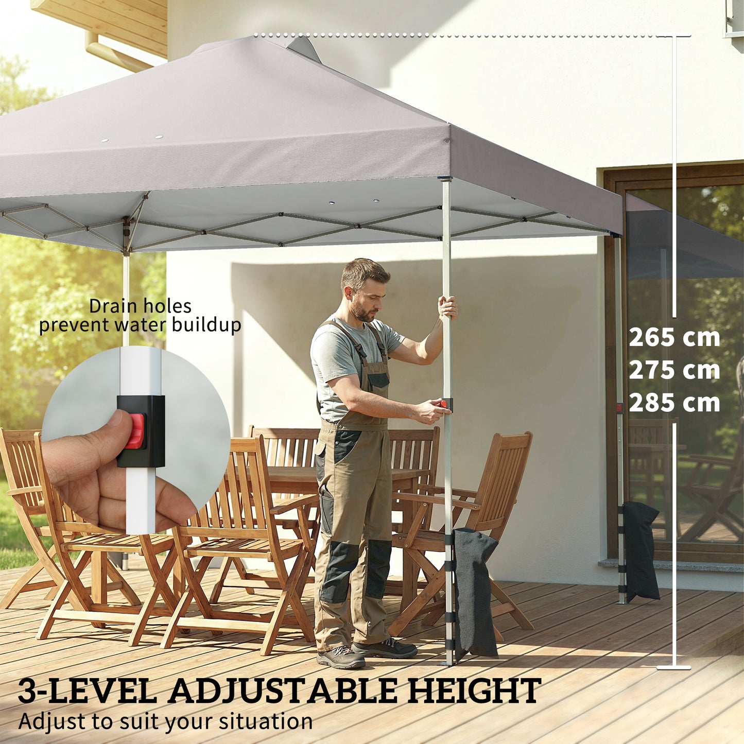 Outsunny Pop Up Gazebo 3x3m Waterproof UV50 Plus Canopy With Adjustable Height And 3 Sidewalls In Grey And Wheeled Bag