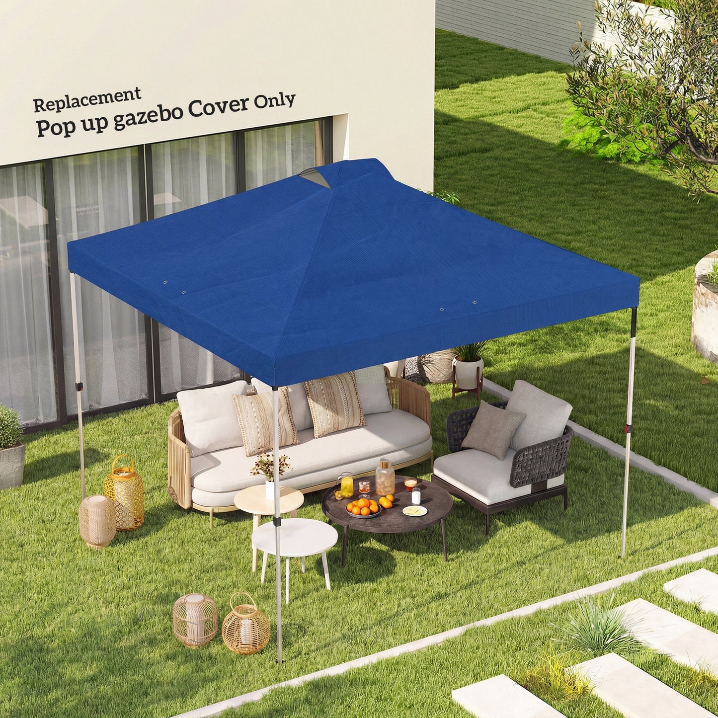 Outsunny Gazebo Roof Replacement UV 50 Plus Waterproof Pop Up Canopy Cover 3 x 3 m Blue With Eight Drainage Holes
