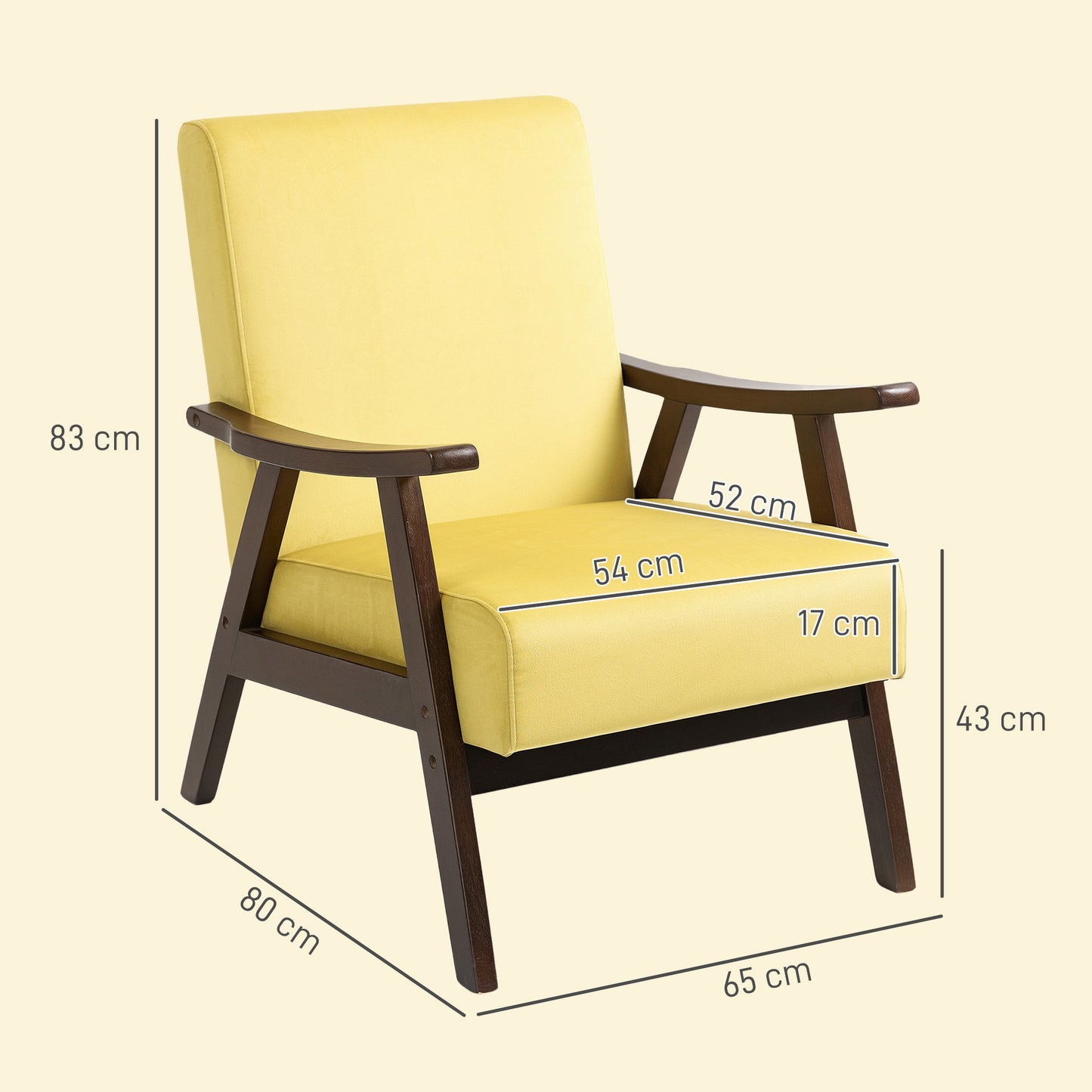 HOMCOM Nordic Velvet Armchair With Solid Wood Frame And Soft Thick Padding In Champagne For Living Room And Bedroom