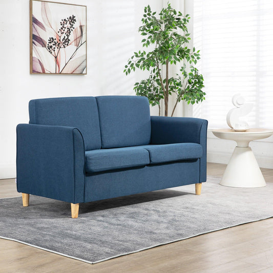 HOMCOM Compact Loveseat Sofa, Modern 2 Seater Sofa for Living Room with Wood Legs and Armrests, Blue - ALL4U RETAILER LTD