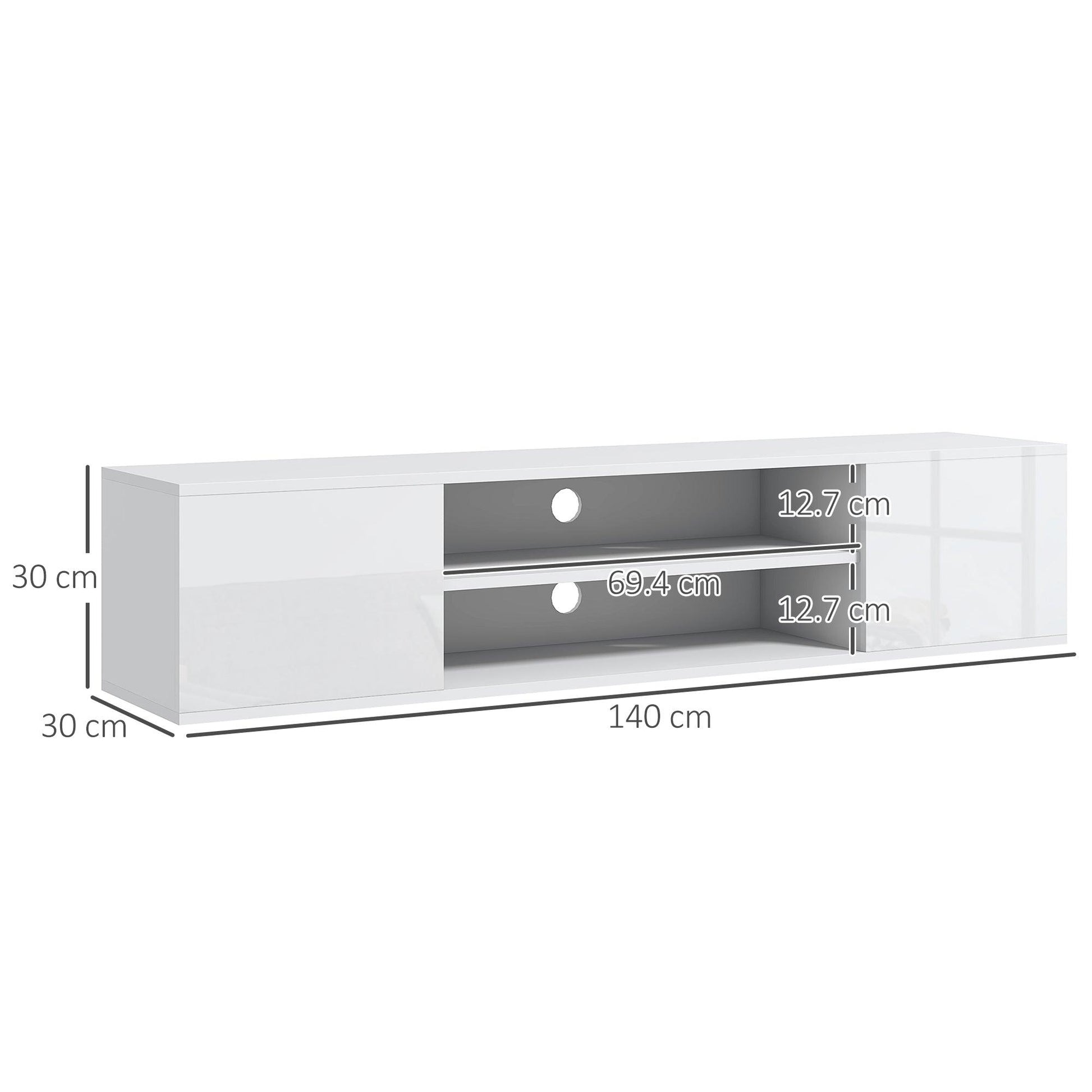 HOMCOM White Wall Mounted TV Stand for 60" TVs with Storage and Cable Management - ALL4U RETAILER LTD