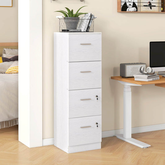 HOMCOM Lockable White Wood-Effect Filing Cabinet with Four Drawers - ALL4U RETAILER LTD