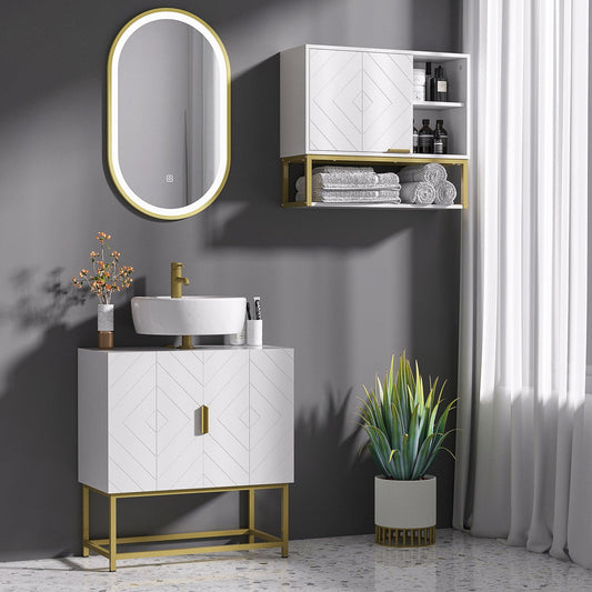 Kleankin Bathroom Mirror Cabinet with Gold Steel Legs - ALL4U RETAILER LTD