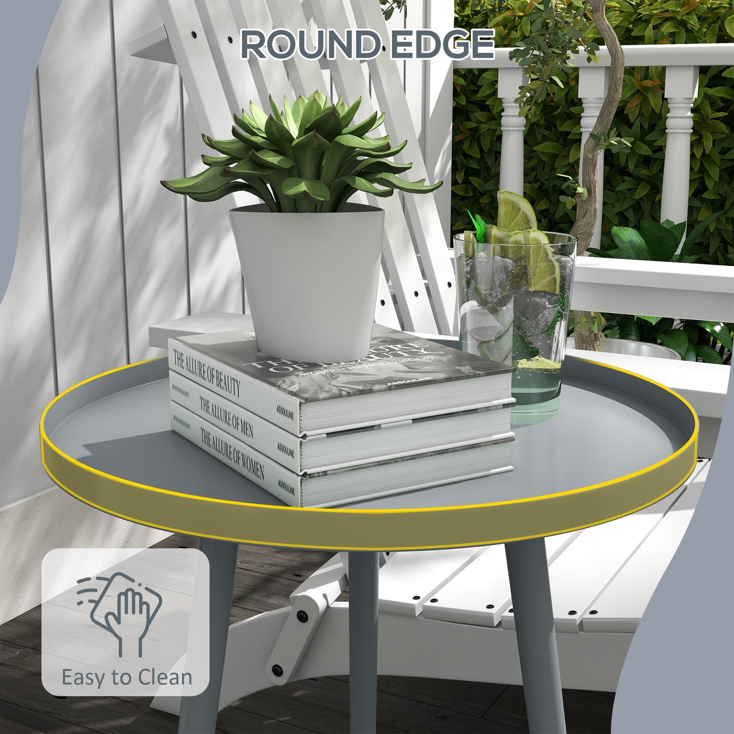 Outsunny Round Garden Coffee Table And Outdoor Side Table With Rounded Steel Edge 40 Cm Diameter 50 Cm High Grey