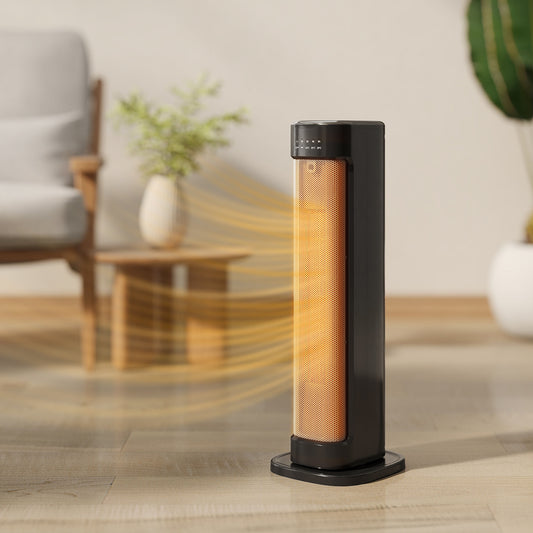 HOMCOM 2000W Ceramic Electric Heater With 3 Heat Settings Timer And Overheat And Tip Over Protection Black