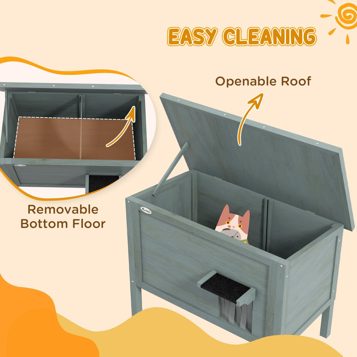 PawHut Feral Cat House Wooden Insulated with Removable Floor, Waterproof Openable Roof -Â Charcoal Grey - ALL4U RETAILER LTD