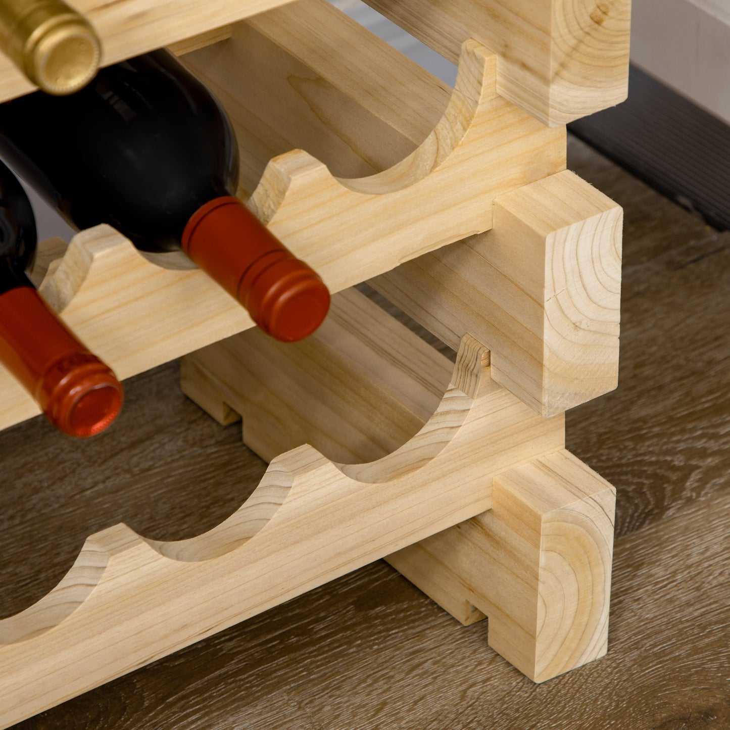 Homcom Six Tier Wooden Wine Rack Set Of 2 Natural Finish Holds 72 Bottles 750ml Each