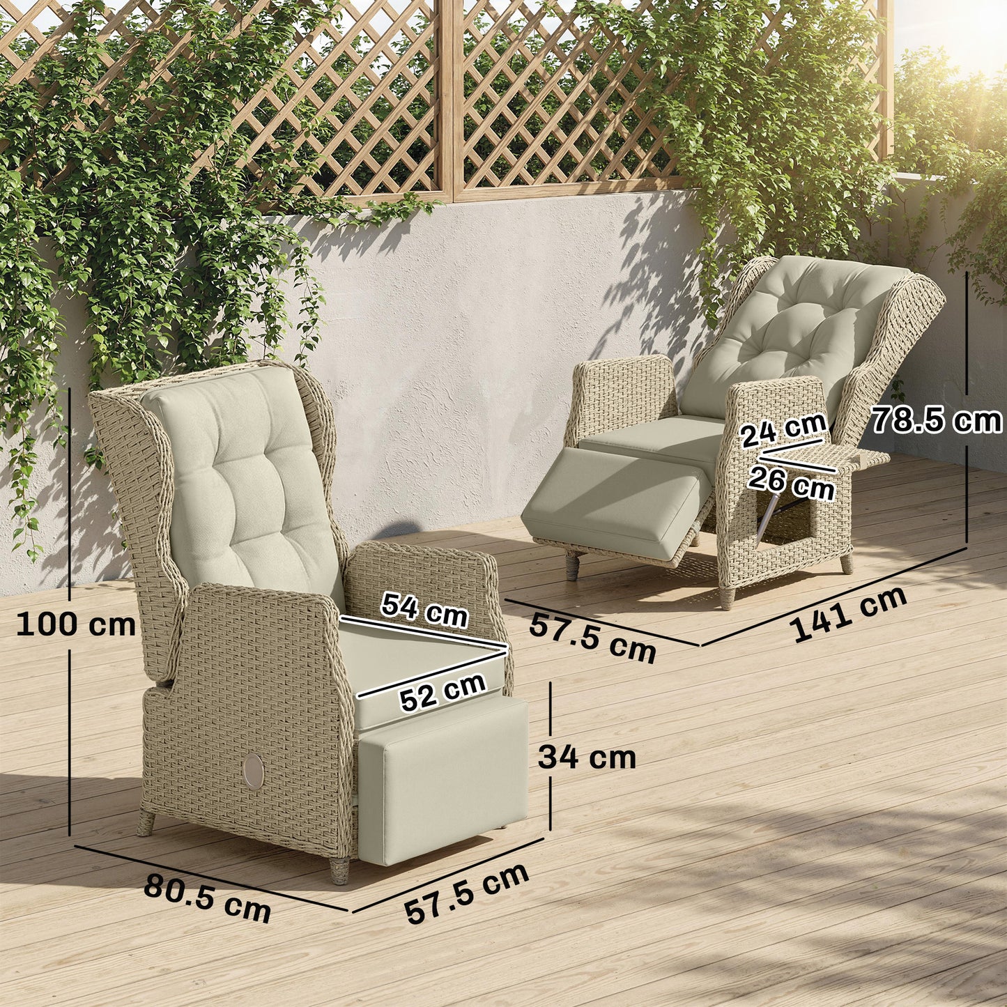 Outsunny Rattan Garden Recliner Chair With Adjustable Back And Footrest Flip Table And Cushion Brown