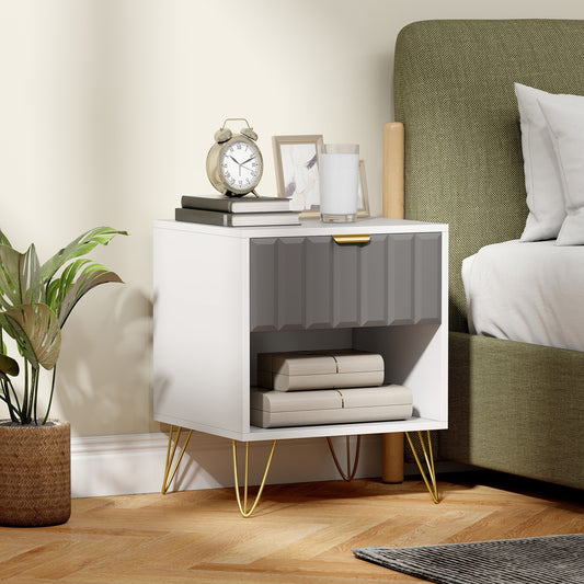 HOMCOM White Bedside Table With Drawer And Open Shelf Cabinet Modern Nightstand 45 x 40 x 55 cm
