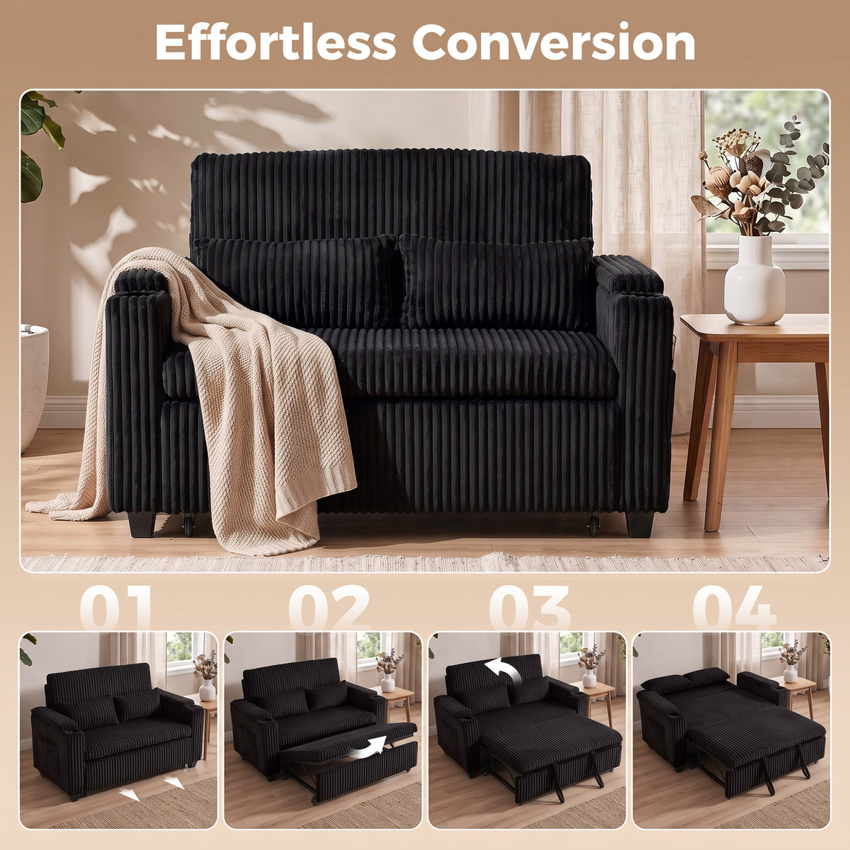 Homcom 2 Seater Sofa Bed Pull Out Couch With Storage Armrests