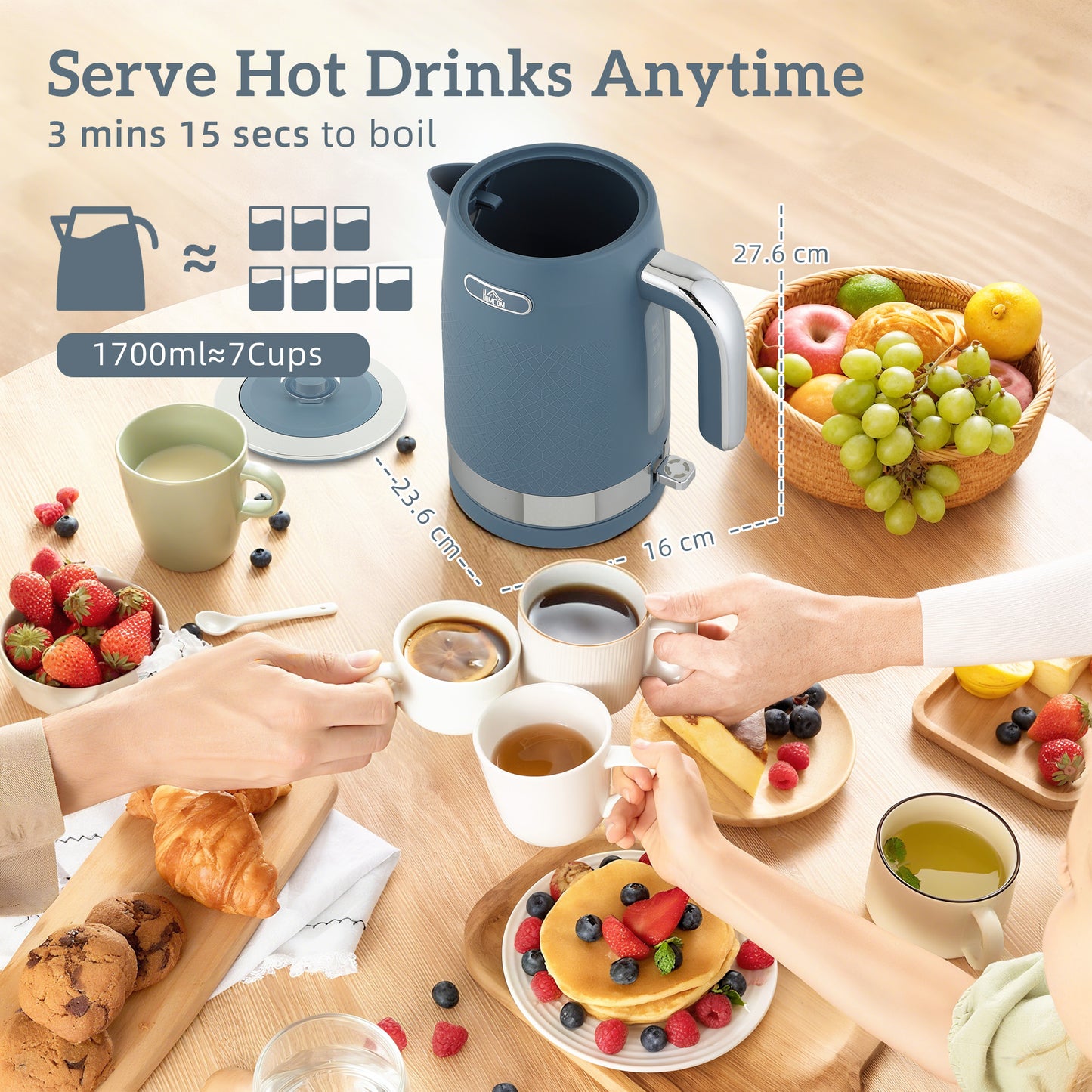 Homcom Kettle And Toaster Set Blue Textured Sleek Design Matte Finish Curved Shape