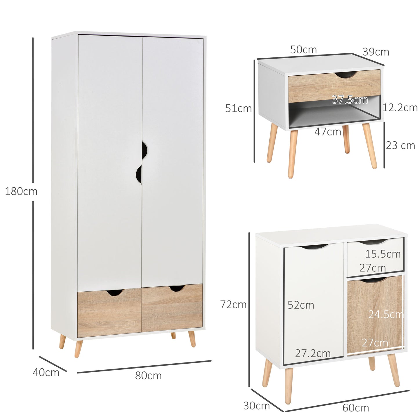 Chic Nature-Inspired Bedroom Furniture Set with Wardrobe, Bedside Table, and Storage Cabinet - ALL4U RETAILER LTD