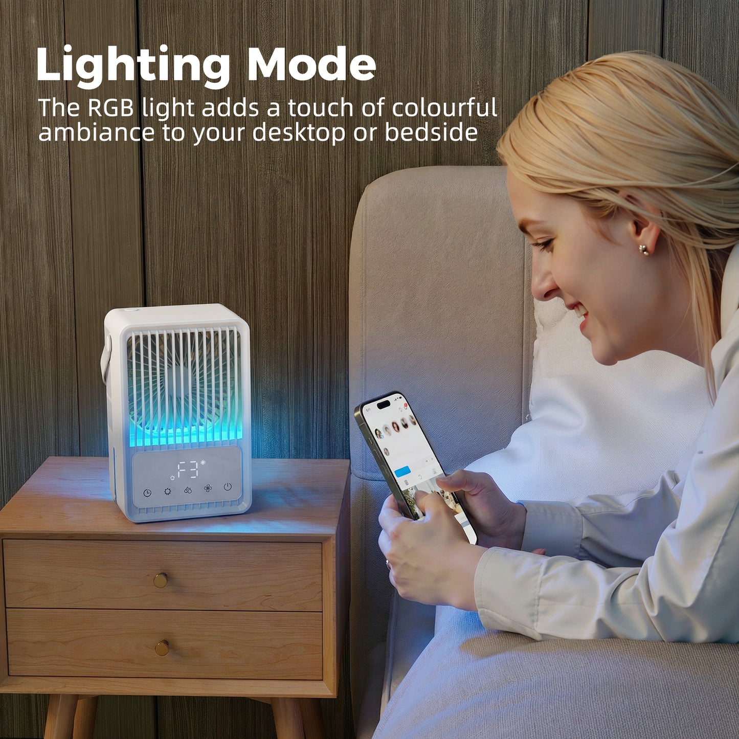 HOMCOM Portable Air Conditioner 4 In 1 Mini Cooler With 3 Wind Speeds 2 Mist Modes And 7 Colour RGB Light White