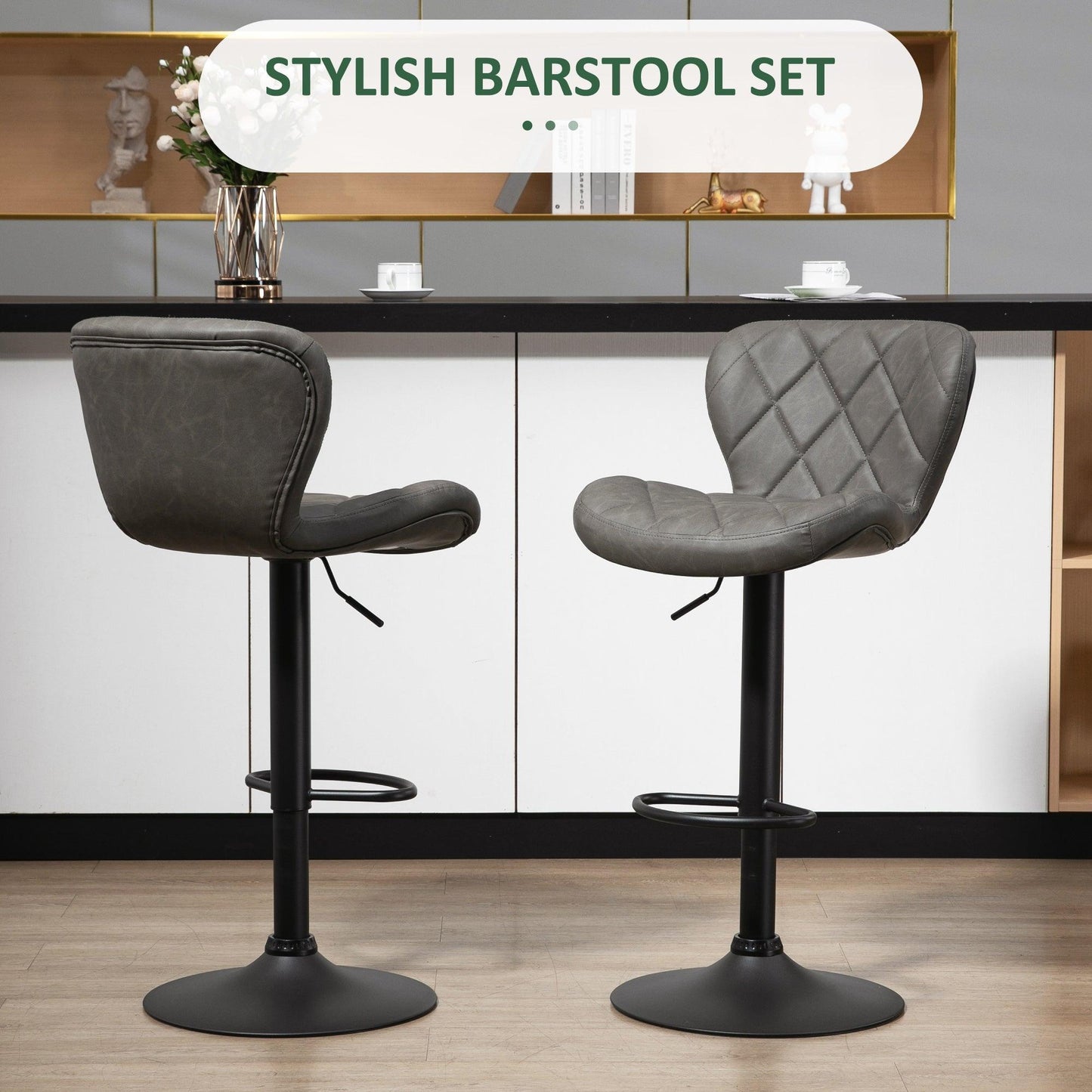 HOMCOM Adjustable Bar Stools - Comfy Swivel Set - ALL4U RETAILER LTD