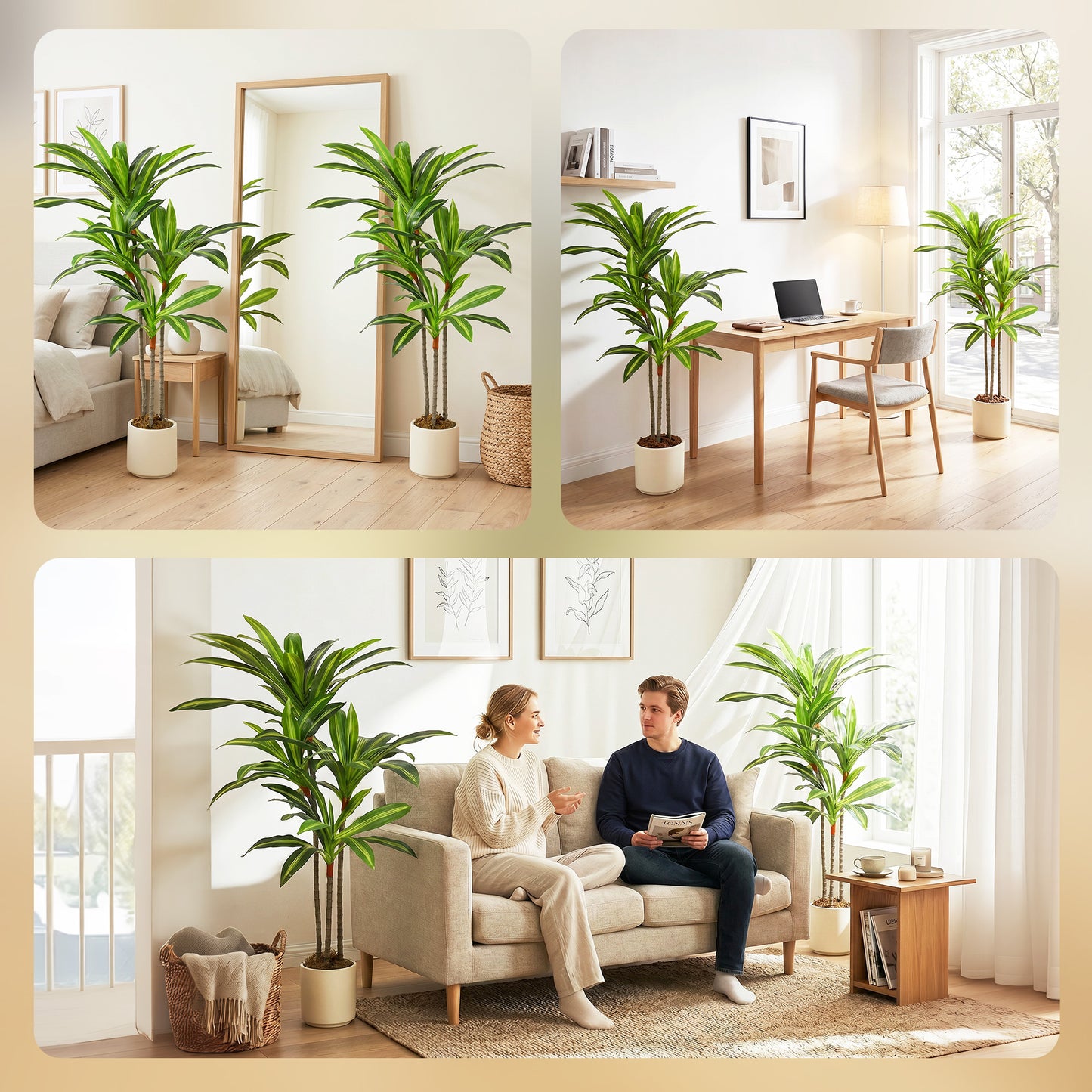 HOMCOM 120cm Lifelike Dracaena Fake Tree With Bendable Trunks And Green Leaves For Indoor Decor