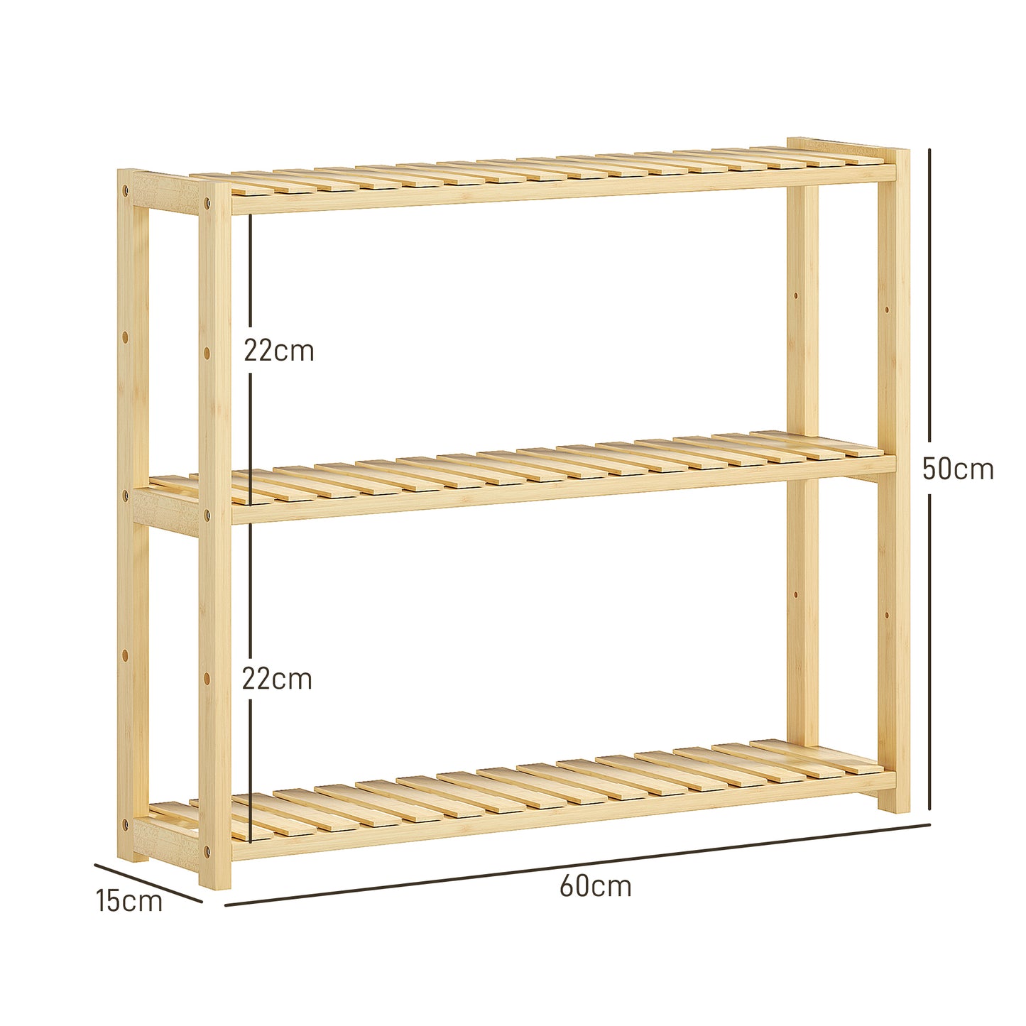 HOMCOM Three Tier Bamboo Bathroom Rack Natural Finish With Moisture Resistant Build And Five Position Shelves