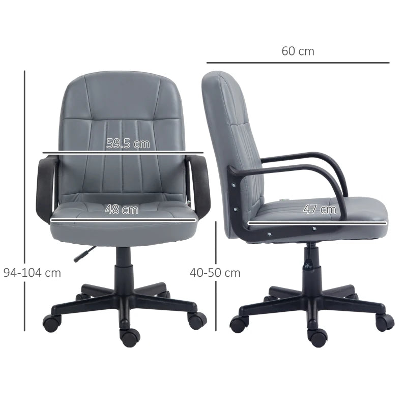 HOMCOM Swivel Executive Office Chair in Grey PU Leather - Computer Desk Chair, Gaming Seater | Ergonomic Office Furniture - ALL4U RETAILER LTD