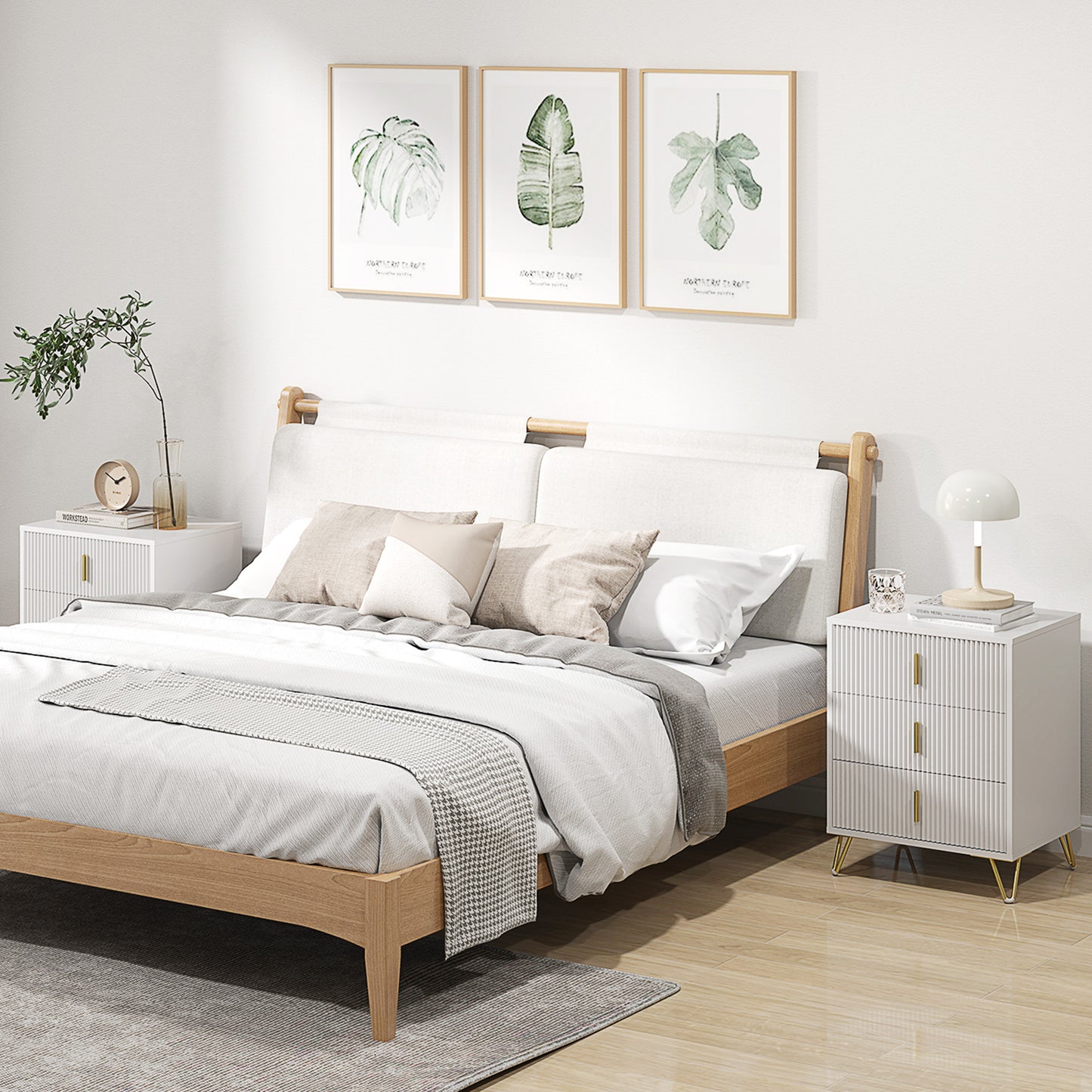 HOMCOM Set Of 2 Elegant Chest Of Drawers White And Gold Tone Ridged Fronts Hairpin Legs