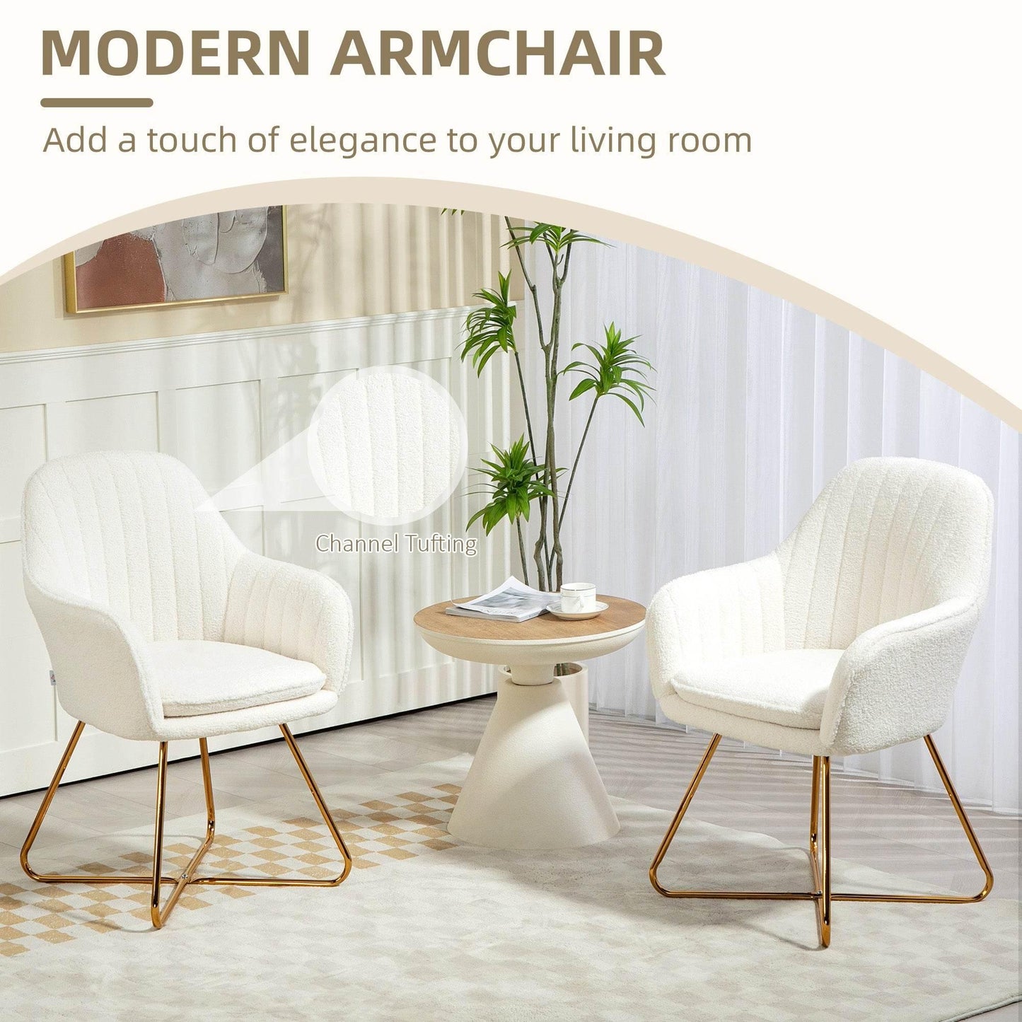 Set of Two Cream Sherpa Fleece Dining Chairs by HOMCOM - ALL4U RETAILER LTD