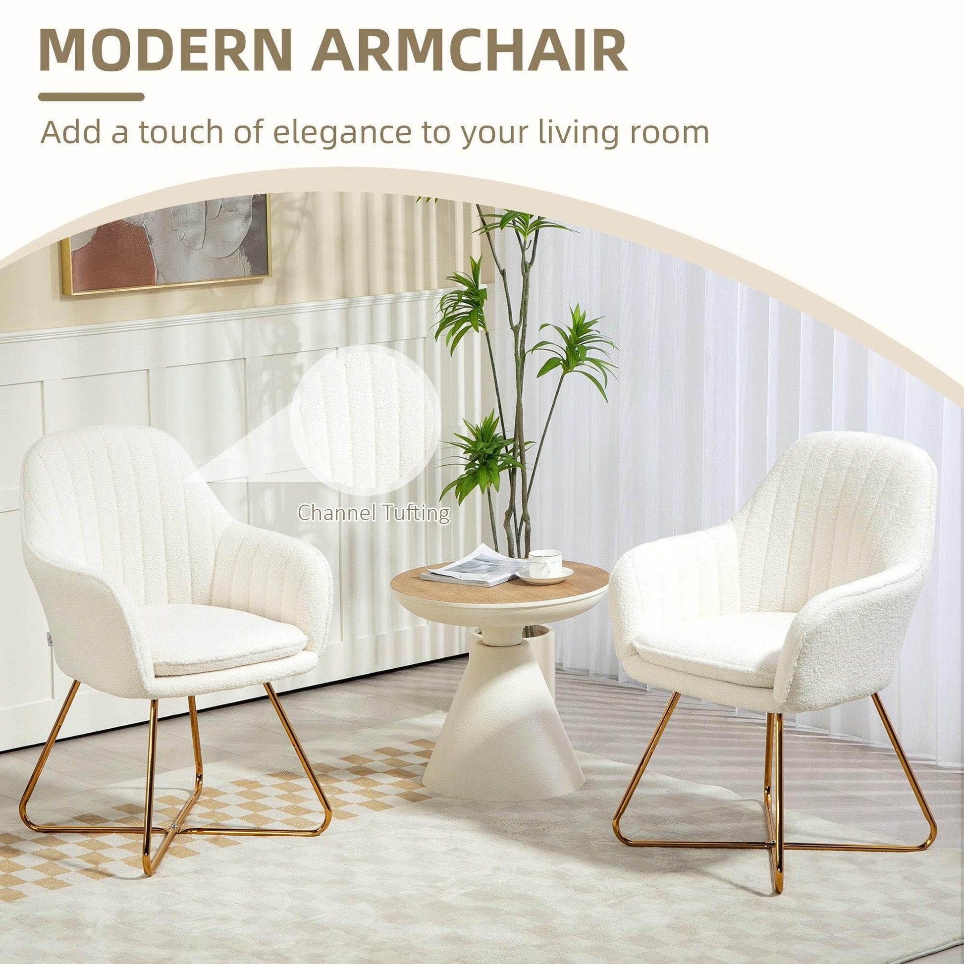 Set of Two Cream Sherpa Fleece Dining Chairs by HOMCOM - ALL4U RETAILER LTD