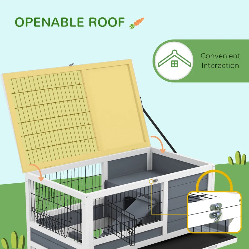 PawHut Grey Double Decker Guinea Pig Cage - Indoor Rabbit Hutch with Feeding Trough, Trays, Ramps, and Openable Top - ALL4U RETAILER LTD