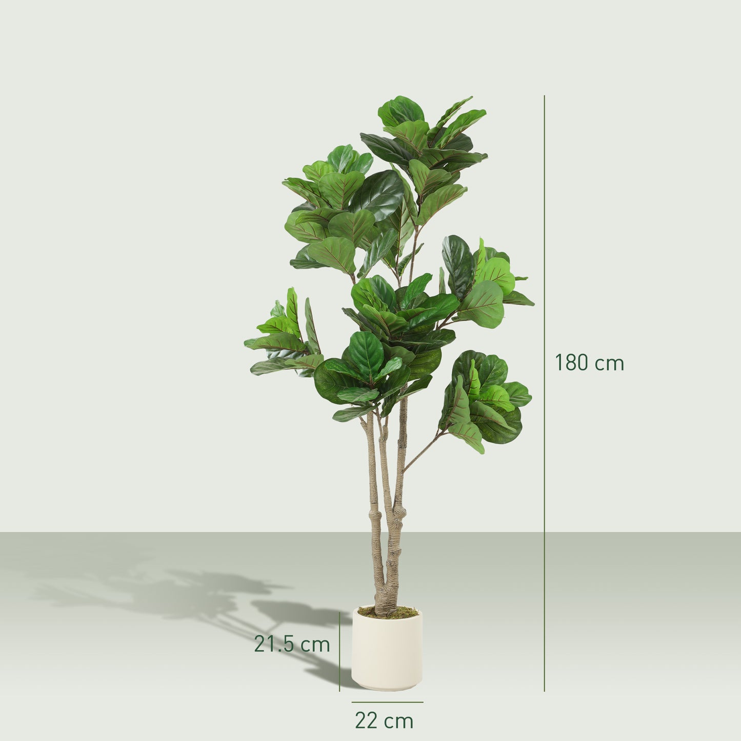 HOMCOM 180cm Artificial Fiddle Leaf Fig Tree White Cement Planter Realistic Leaves Textured Trunk