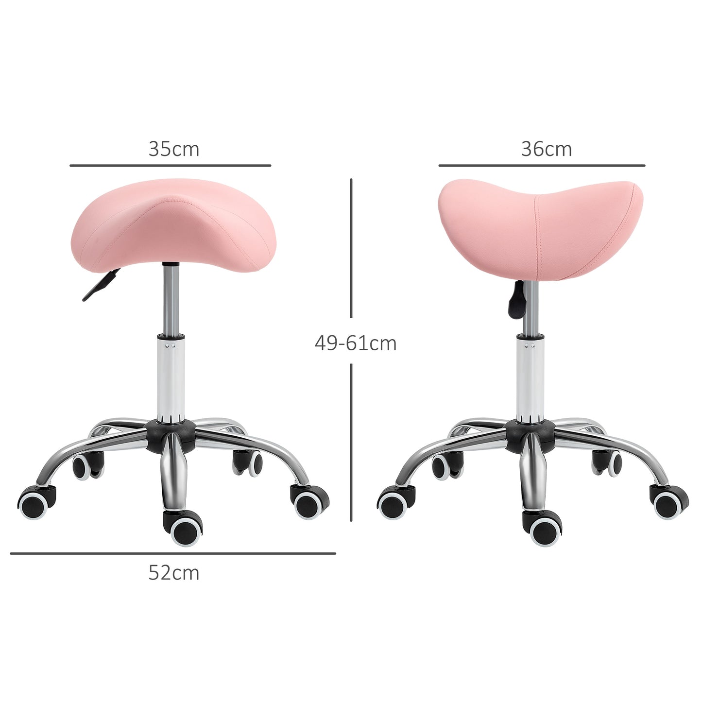 HOMCOM Adjustable Pink Faux Leather Saddle Stool for Salon and Spa Use - ALL4U RETAILER LTD